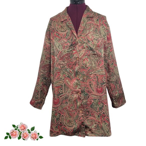 Victoria's Secret 90's Intimates Sleep Lounge Night Shirt Paisley Satin Size Sm - Picture 1 of 12
